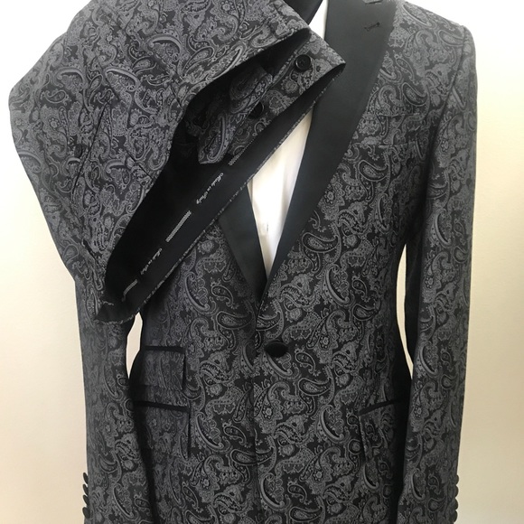 Grey jacquard luxury cashmere and silk tuxedo with matching pant. Made in Italy - Picture 6 of 7